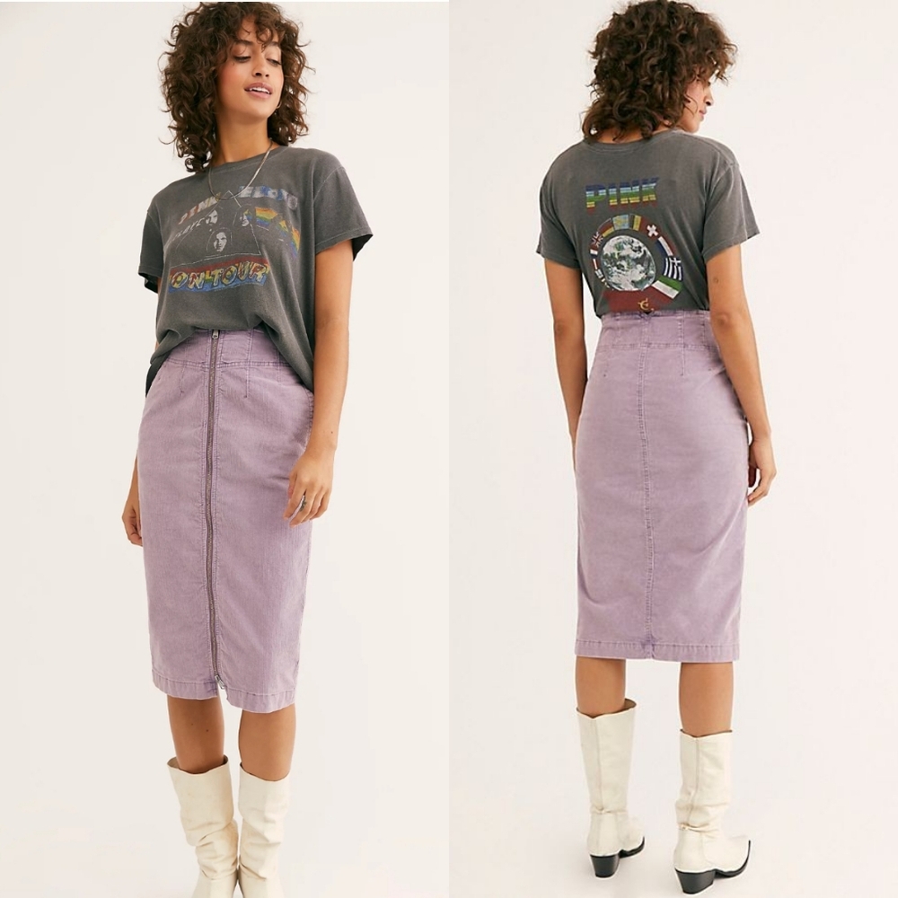 Free People Lavander I Want It All Cord Midi Skirt Denim Midi Skirt Size 30